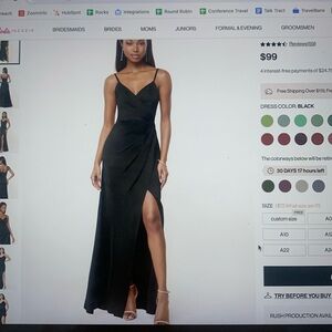 Small Azazie Black V Neck Satin Long Dress